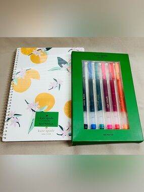 kate spade Notebook with Oranges and Pink Flowers & Set of 6 Gel Pens. NWT